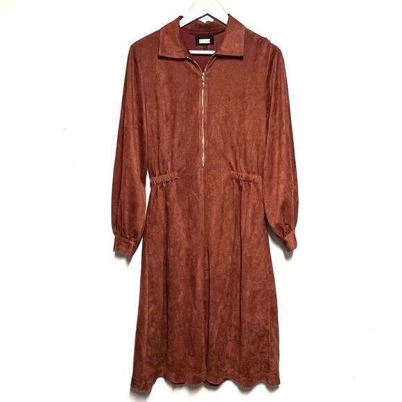 Revolve Alexia Admor Hailey Micro Suede MIDI Dress Copper Sz 8 - Picture 4 of 10